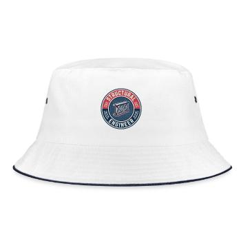 Vintage Structural Engineer I-Beam Fachwerk-Abzeichen - Bucket Hat - Weiß/Navy - Vorne