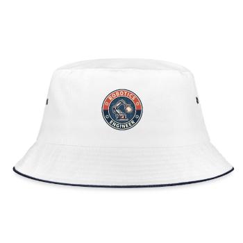 Vintage Robotics Engineer Roboterarm-Gitterabzeichen - Bucket Hat - Weiß/Navy - Vorne