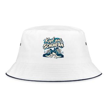Laufspruch: Kopf aus, Schuhe an - Bucket Hat - Weiß/Navy - Vorne