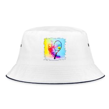 Farbenexplosion Tennisracket - Bucket Hat - Weiß/Navy - Vorne