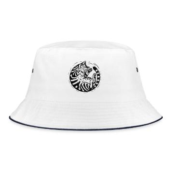 Schlafende getigerte Katze – Vintage-Gravur-Illustration - Bucket Hat - Weiß/Navy - Vorne