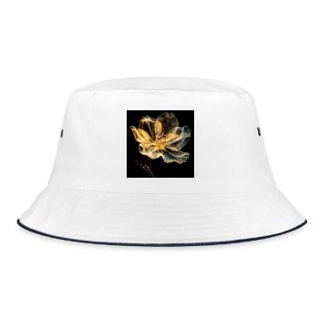 Goldene auf schwarzer leuchtender Blume - Bucket Hat - Weiß/Navy - Vorne