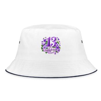 13.Hochzeitstag , Veilchenhochzeit 13 Jahre - Bucket Hat - Weiß/Navy - Vorne