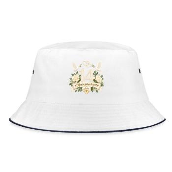 14. Hochzeitstag , 14 Jahre , Elfenbeinhochzeit  - Bucket Hat - Weiß/Navy - Vorne
