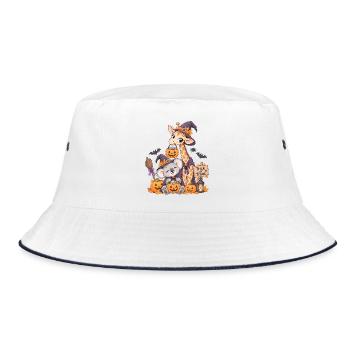 Halloween-Kuschel Giraffe Koala Jack-o-Lantern - Bucket Hat - Weiß/Navy - Vorne