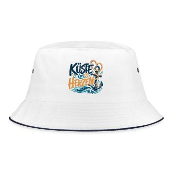 Küste im Herzen – Maritimes Design - Bucket Hat - Weiß/Navy - Vorne