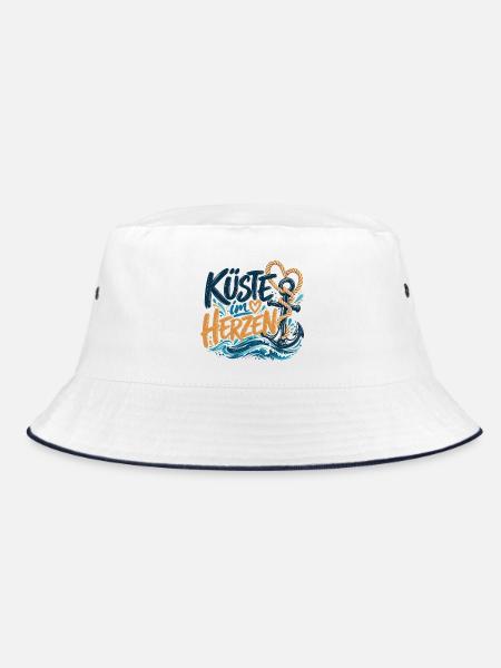 Küste im Herzen – Maritimes Design - Bucket Hat - Weiß/Navy