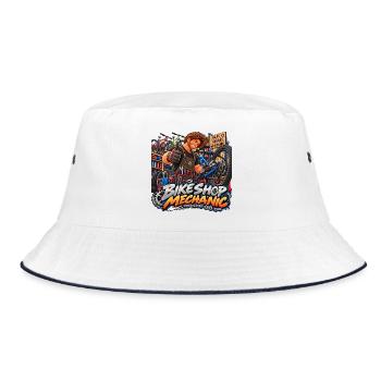 Fahrradwerkstatt-Mechaniker - Bucket Hat - Weiß/Navy - Vorne