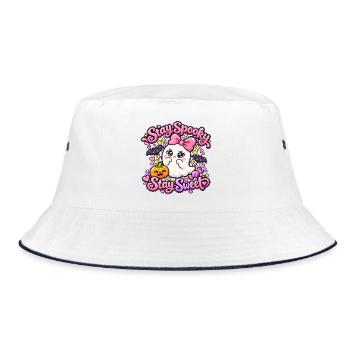 Halloween Geist mit Kürbis - Bucket Hat - Weiß/Navy - Vorne