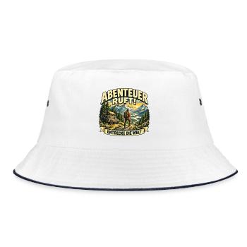 Abenteuer ruft Berge und Camper - Bucket Hat - Weiß/Navy - Vorne