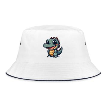 Lustiger Krokodil Dino mit breitem Grinsen - Bucket Hat - Weiß/Navy - Vorne