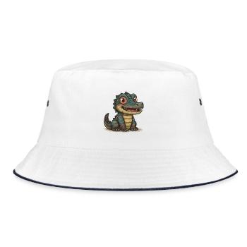 Krokodil-Dino für Kinderkollektion - Bucket Hat - Weiß/Navy - Vorne