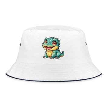 Fröhlicher Krokodil Dino mit großen Augen - Bucket Hat - Weiß/Navy - Vorne