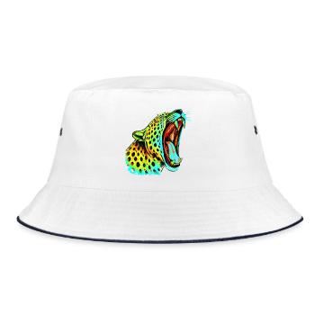 Brüllender Psychodelischer Neonleopard - Bucket Hat - Weiß/Navy - Vorne