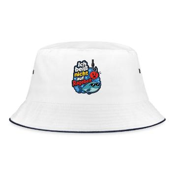 Ich beiß nicht auf Ragebait Angel Angler Shirt - Bucket Hat - Weiß/Navy - Vorne