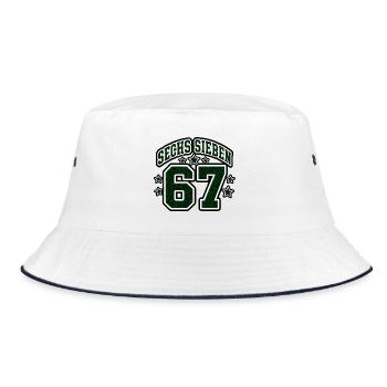 Sechs Sieben College Zahlen 67 Retro Vektor Shirt - Bucket Hat - Weiß/Navy - Vorne