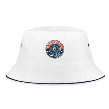 Vintage Computer Hardware Engineer Chip-Abzeichen oben - Bucket Hat - Weiß/Navy - Vorne