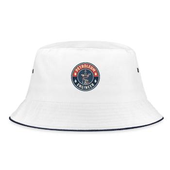Vintage Petroleum Engineer Ölplattform Pumpjack-Abzeichen - Bucket Hat - Weiß/Navy - Vorne