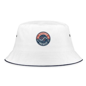 Vintage Systems Engineer Netzwerk-Flussdiagramm-Abzeichen - Bucket Hat - Weiß/Navy - Vorne