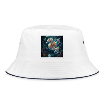 Steampunk-geflügeltes Seepferdchen - Bucket Hat - Weiß/Navy - Vorne