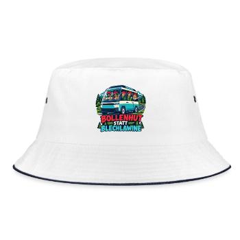 Bollenhut Busreise Abenteuer - Bucket Hat - Weiß/Navy - Vorne