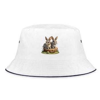 Babykaninchen auf Baumstumpf - Bucket Hat - Weiß/Navy - Vorne