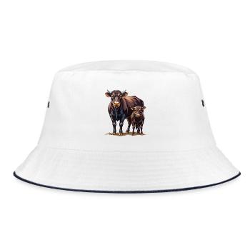 Angus-Kuh-Kalb-Paar - Bucket Hat - Weiß/Navy - Vorne