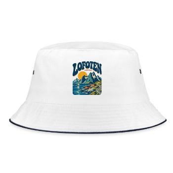 Lofoten Norway Retro Travel - Bucket Hat - Weiß/Navy - Vorne