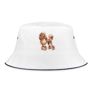 Pudel – Romantischer Blumenstil - Bucket Hat - Weiß/Navy - Vorne