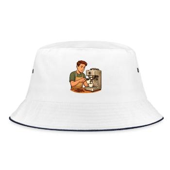 Geschenk für neue Hobby-Baristas mit Siebträger - Bucket Hat - Weiß/Navy - Vorne