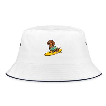 Hawaii Dackel Surfen Surfboard Hund T-Shirt - Bucket Hat - Weiß/Navy - Vorne