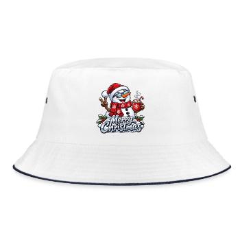 Lustiger Schneemann mit Sonnenbrille Frohe Weihnachten - Bucket Hat - Weiß/Navy - Vorne