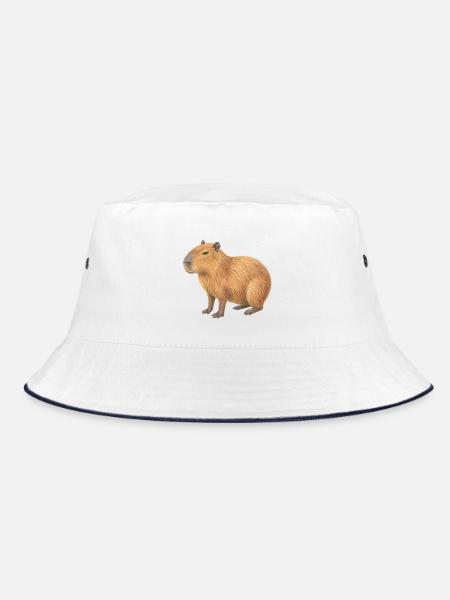 Capybara-Tierzeichnung mit Buntstiften - Bucket Hat - Weiß/Navy