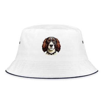 Springer-Spaniel-Hundekopf - Bucket Hat - Weiß/Navy - Vorne