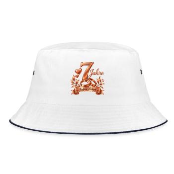 7.Hochzeitstag , Kupferne Hochzeit , 7 Jahre - Bucket Hat - Weiß/Navy - Vorne