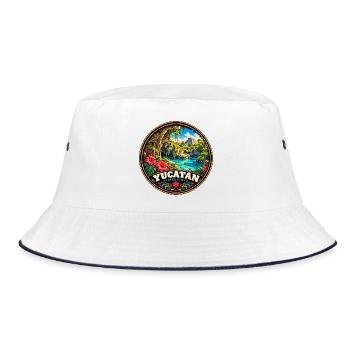 Yucatan Mexiko Maya Pyramide Dschungel Urlaub - Bucket Hat - Weiß/Navy - Vorne
