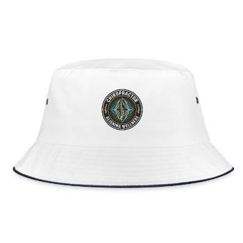 Chiropraktiker Ausrichtung Wellness-Wirbelsäulenabzeichen Geschenk - Bucket Hat - Weiß/Navy - Vorne
