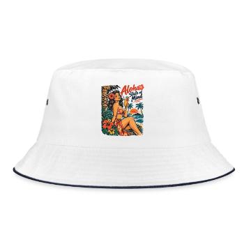 Pin-Up Girl Tiki Style: Aloha State of Mind - Bucket Hat - Weiß/Navy - Vorne