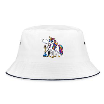 Einhorn mit Shisha – Fantasievolles Motiv - Bucket Hat - Weiß/Navy - Vorne