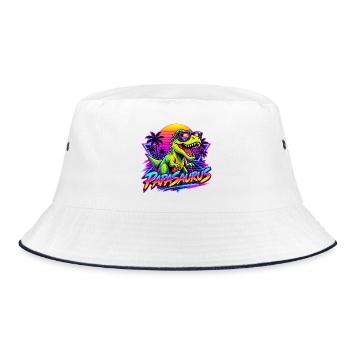  Papasaurus Dinosaurier Sonnenbrille Retro 80er - Bucket Hat - Weiß/Navy - Vorne