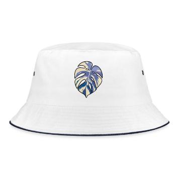 Blaues Tropisches Monsterablatt - Bucket Hat - Weiß/Navy - Vorne