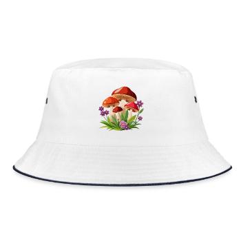 Pilze und Blumen - Bucket Hat - Weiß/Navy - Vorne