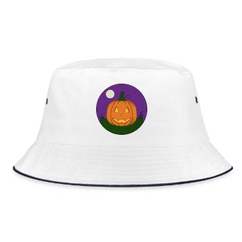 Grinsender Kürbis bei Vollmond - Bucket Hat - Weiß/Navy - Vorne
