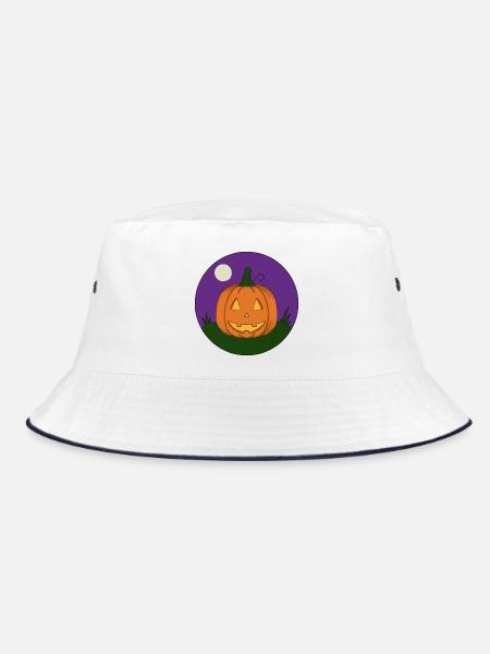 Grinsender Kürbis bei Vollmond - Bucket Hat - Weiß/Navy