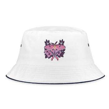 Pink Moon Moth im Blumenrahmen - Bucket Hat - Weiß/Navy - Vorne