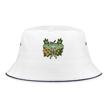 Üppiger Mondfalter zwischen gelben Blüten - Bucket Hat - Weiß/Navy - Vorne