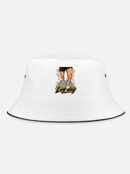 Fitness Herren Outfit - Leg day - Bucket Hat - Weiß/Navy