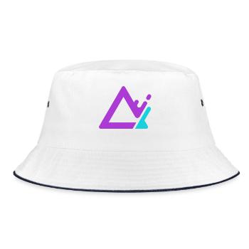 Geometrischer Berg-Logo in Lila Cyan - Bucket Hat - Weiß/Navy - Vorne