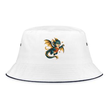 Sternendrache mit Goldenem Buch - Bucket Hat - Weiß/Navy - Vorne