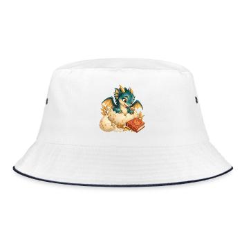 Neugeborener Drache zwischen Eiern und Buch - Bucket Hat - Weiß/Navy - Vorne